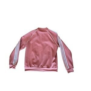 Adidas Bomber Jacket Women's Size L Pink Long Sleeve Full Zipper Ribbed Cuff